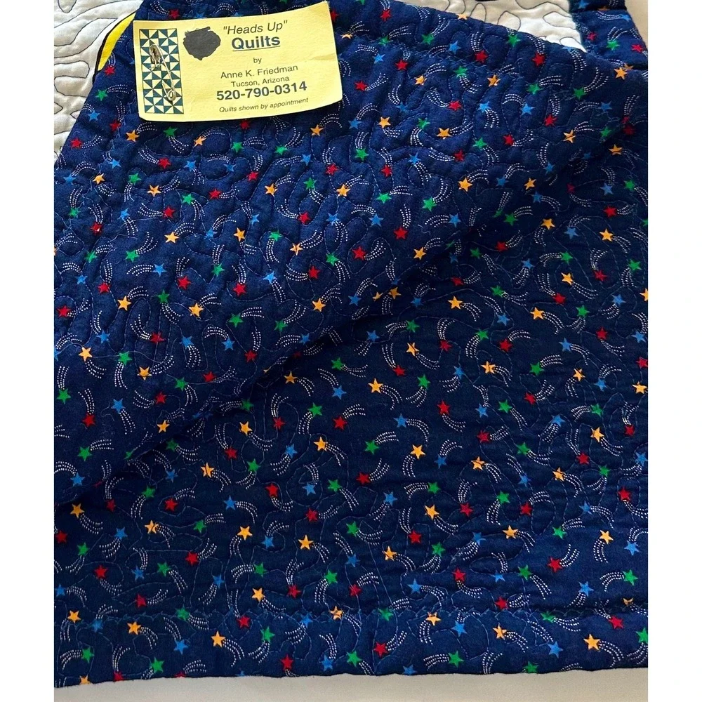 Adorable Vintage Handmade Baseball Caps/ Stars Baby Quilt 48x36 Reversible/Fun!